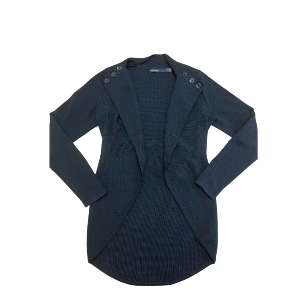 Karen Millen Open Front Button Shoulder Wool Blend‎ Cardigan Black Sweater Sz XS